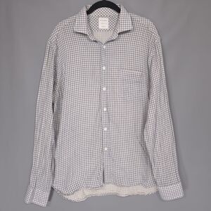 Billy Reid Men’s Shirt LARGE Strandard Cut ITALY MADE Cotton Gray Plaid Check